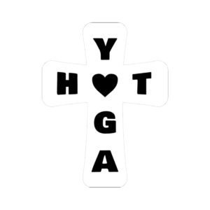 Love Hot Yoga Cross (White) Kiss-Cut Sticker